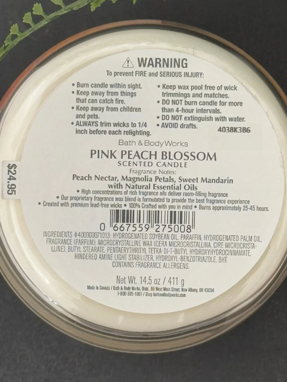 BBW Pink Peach Blossom Bath & Body Works 3 Wick Candle